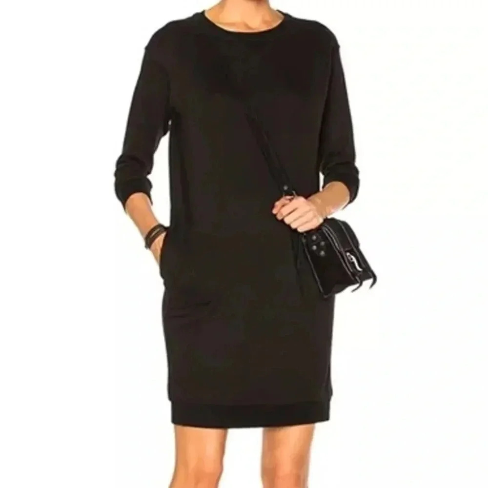 ATM Anthony Thomas Melillo Black Long Sleeve Sweatshirt Mini Dress Size Small S